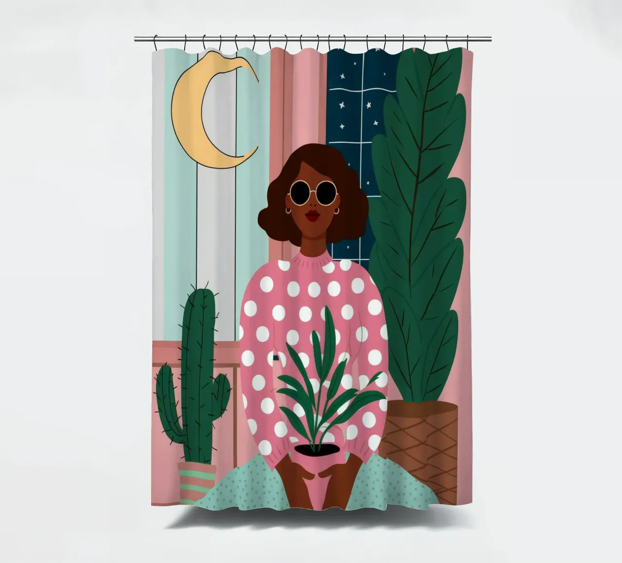 Cactus Moon Repose shower curtain by Peak Delusion