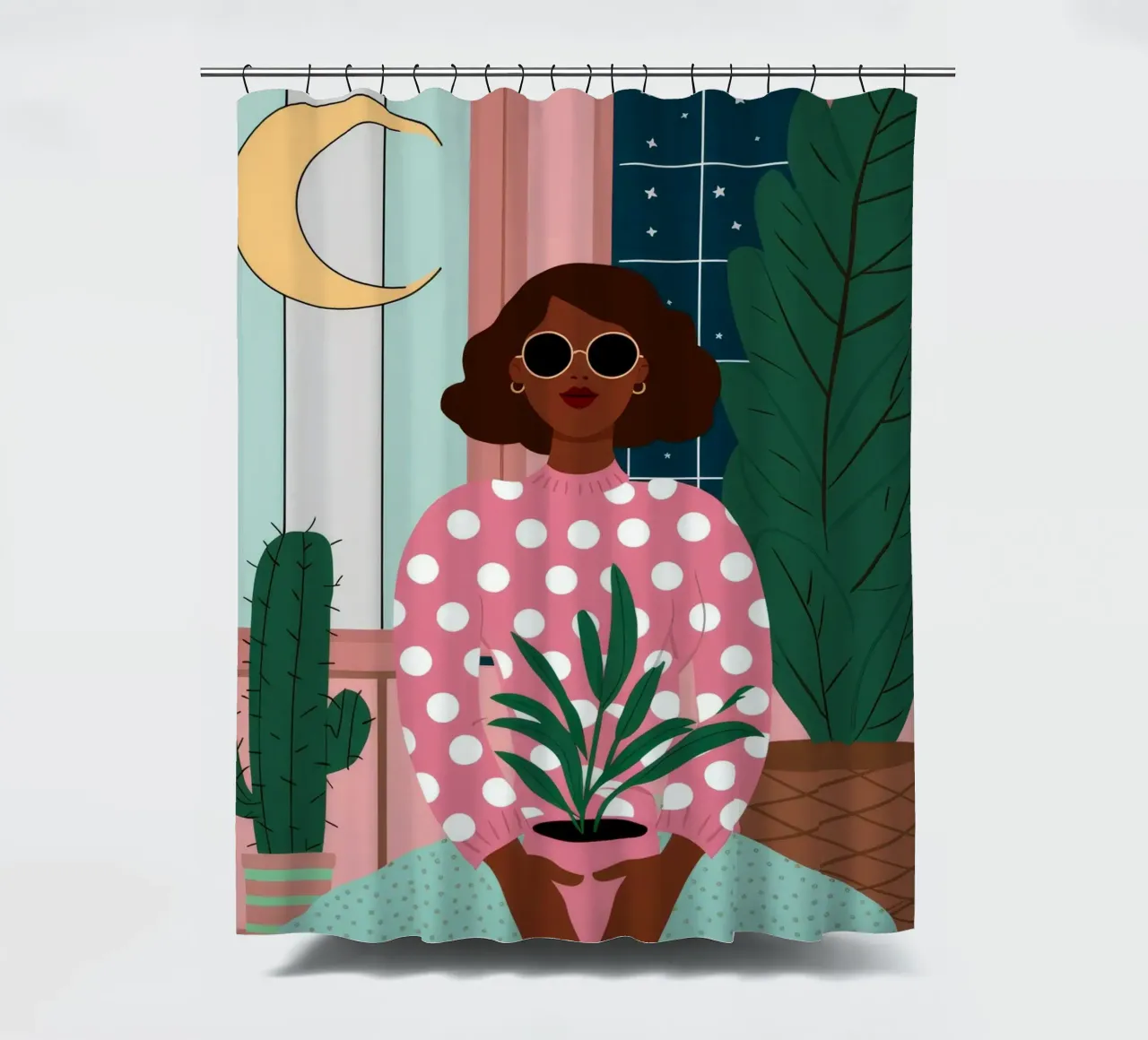 Cactus Moon Repose shower curtain by Peak Delusion