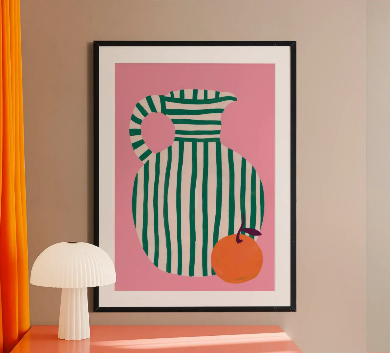 Vaso a strisce arancioni poster con telaio in plastica da Peak Delusion