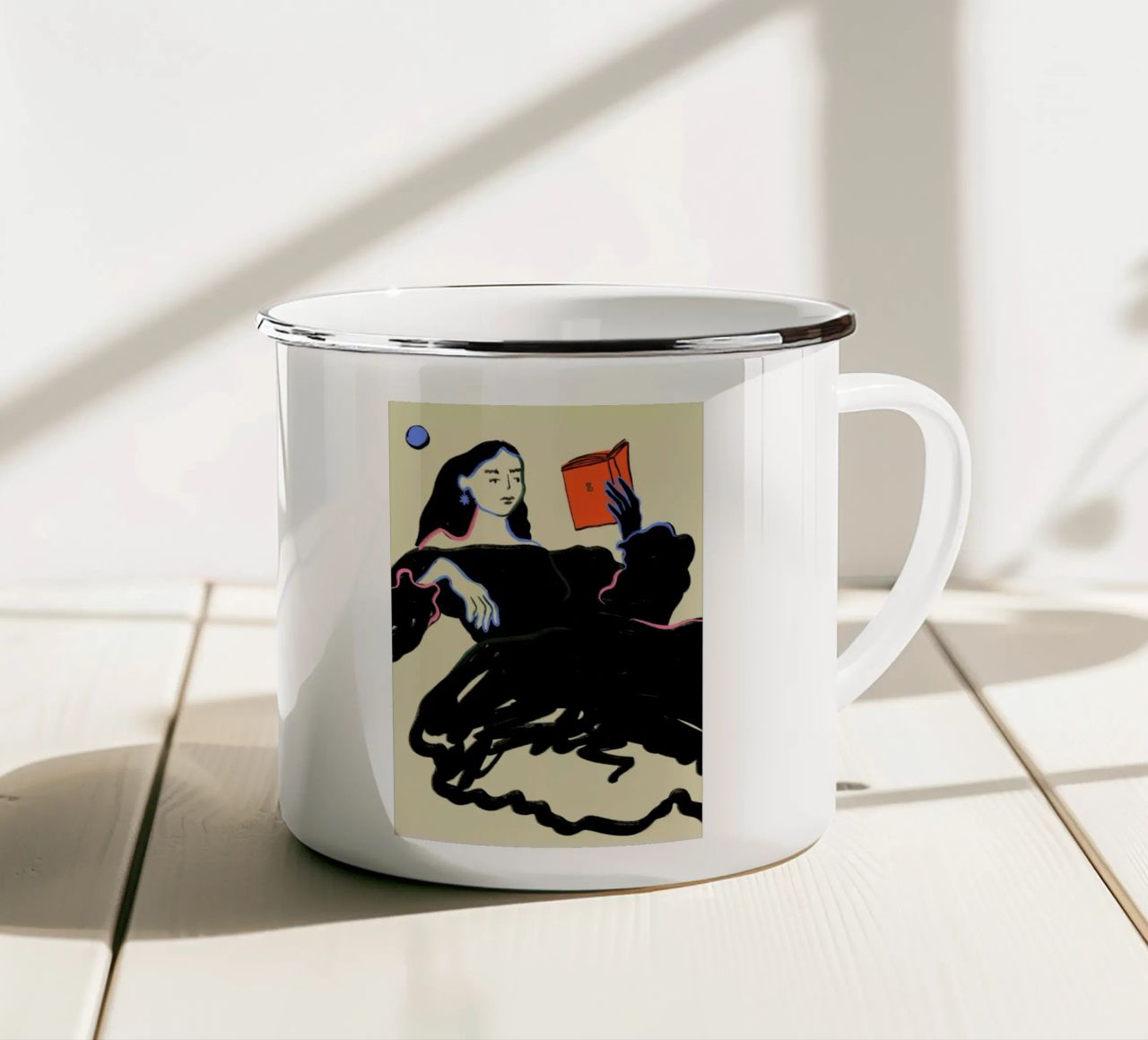 Midnight Reading tazza in smalto da Sandra Poliakov