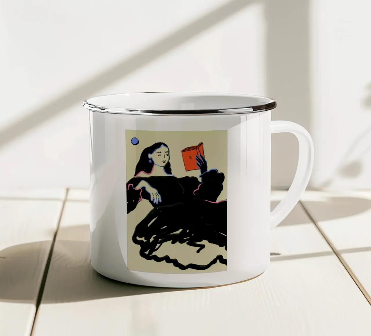 Midnight Reading taza de esmalte de Sandra Poliakov