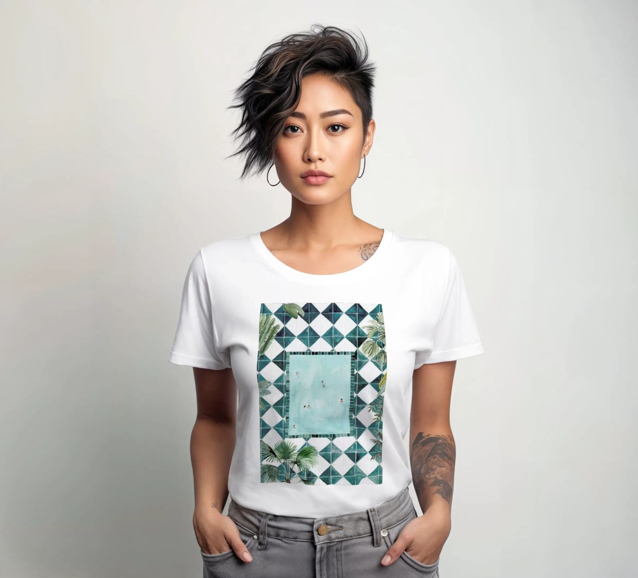 The Swimming Pool Frauen T-Shirt von Isabelle Vandeplassche