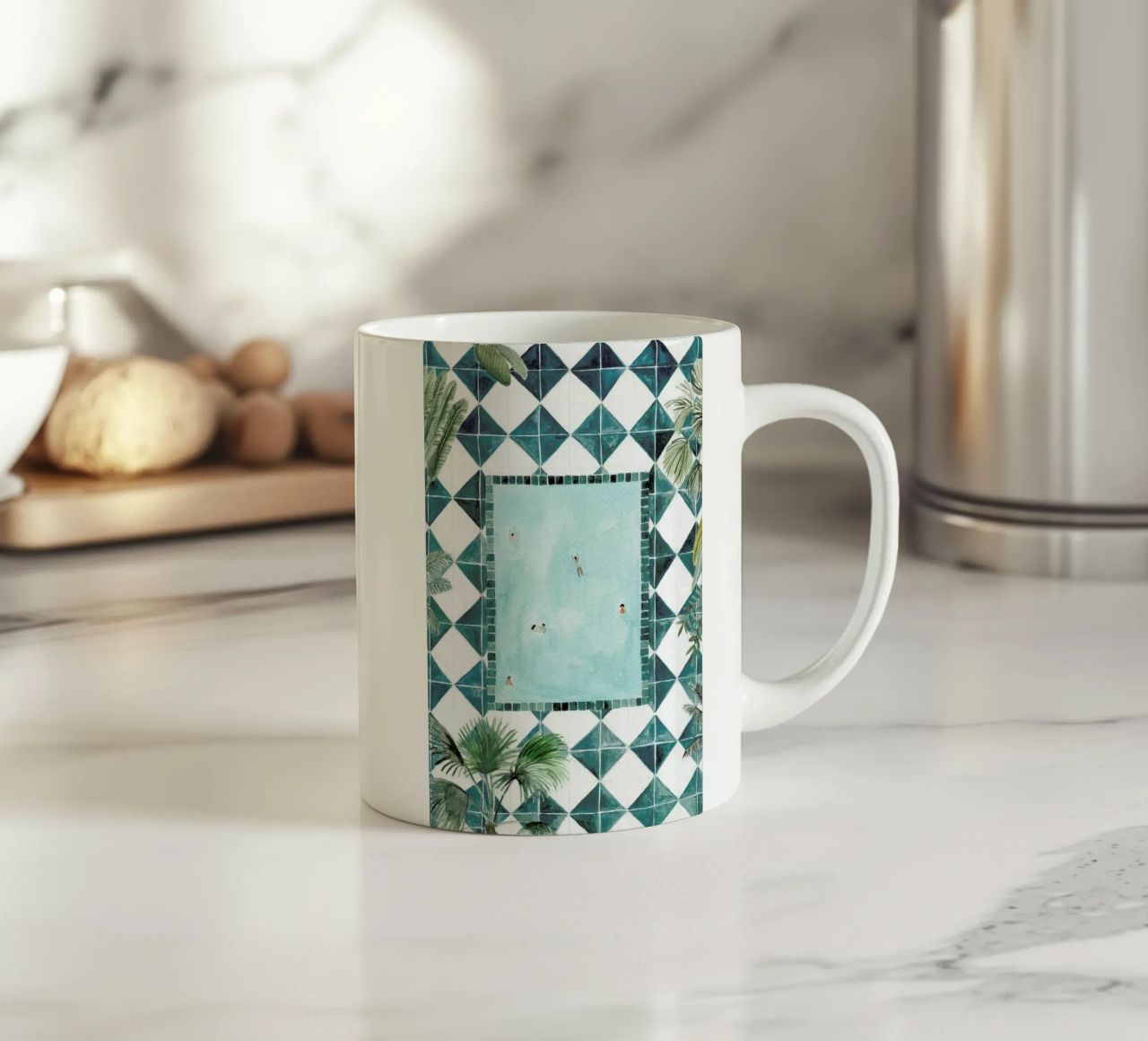 The Swimming Pool Keramik Tasse von Isabelle Vandeplassche