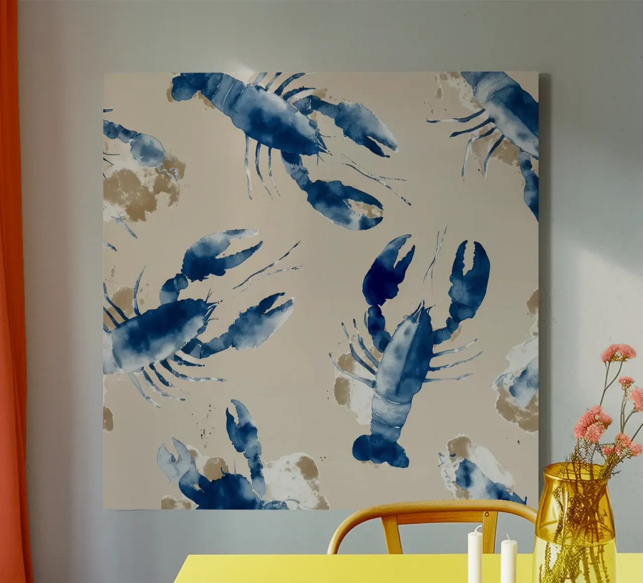 Indigo Lobsters canvas with Floater frame by Matthias Keller Studio