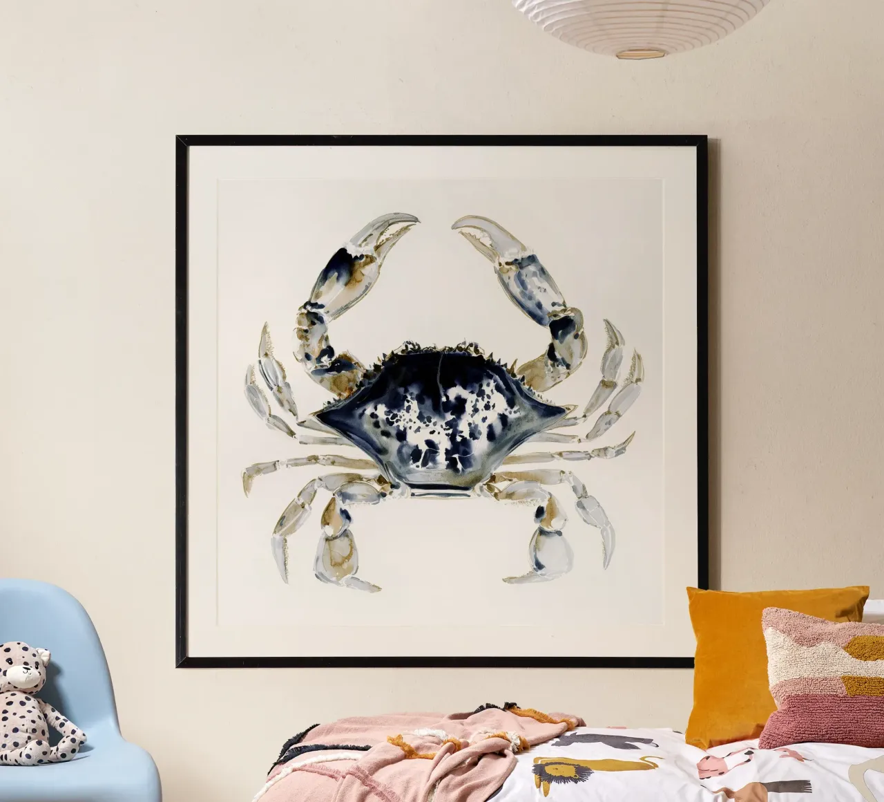 Granchio blu nautico poster con telaio in alluminio da Matthias Keller Studio