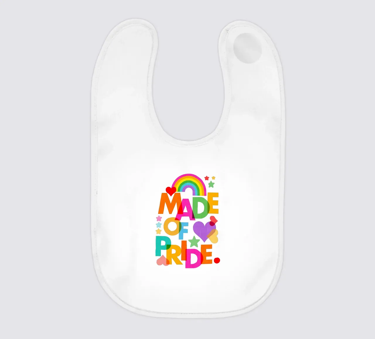 Made with Pride - Arte tipografica in grassetto con i colori dell'arcobaleno bavaglino da Dominique Vari Words