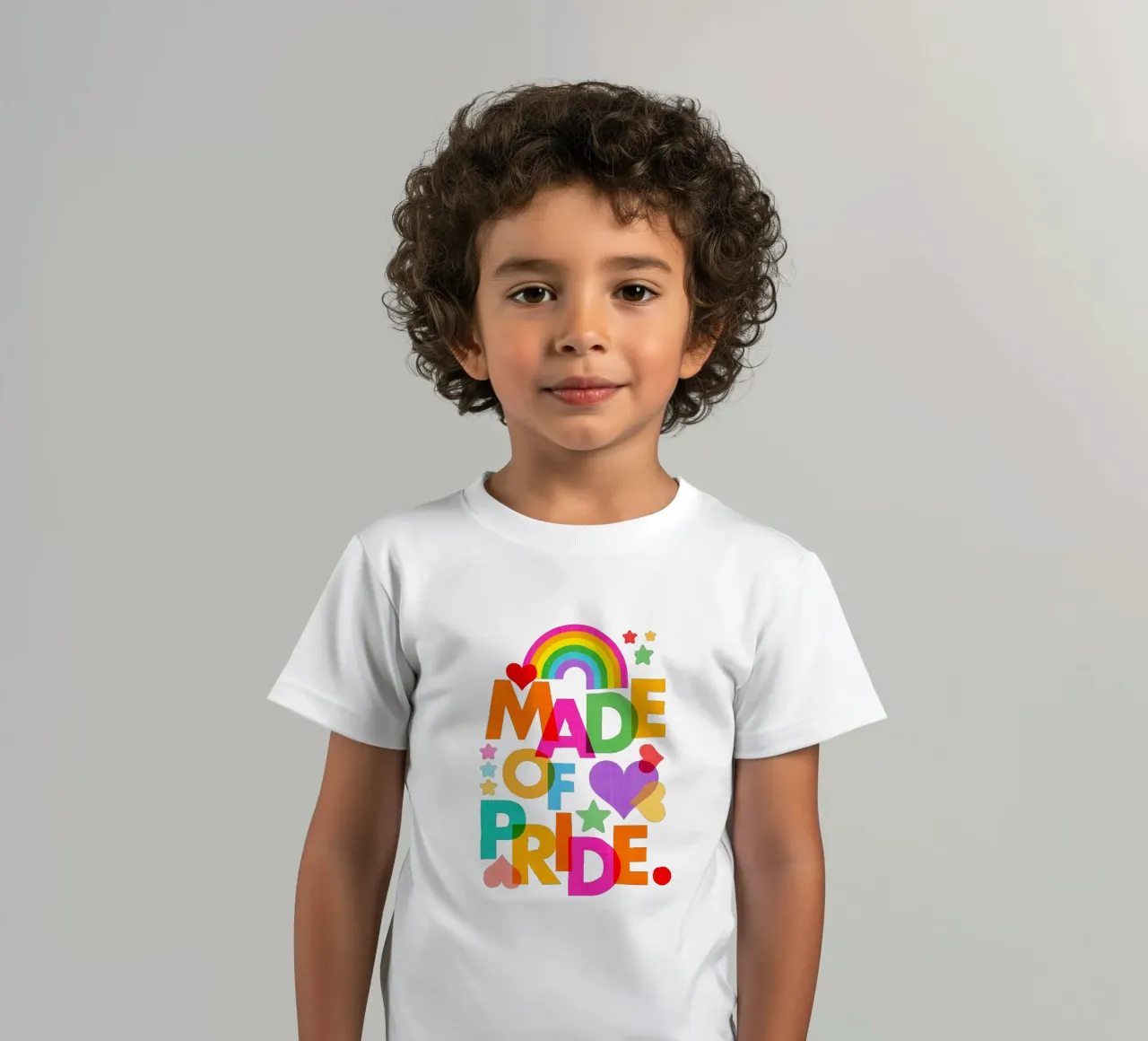 Made with Pride • Bold Typographic Art in Rainbow Colours kids t-shirt by Dominique Vari Words