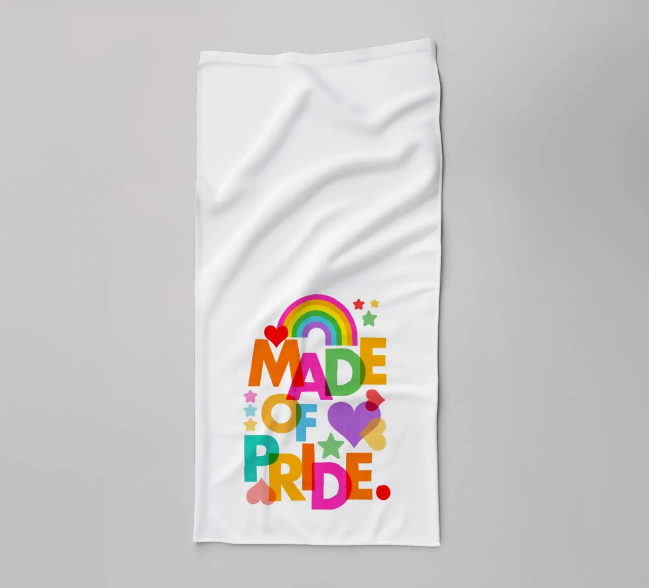 Made with Pride • Bold Typographic Art in Rainbow Colours towel by Dominique Vari Words