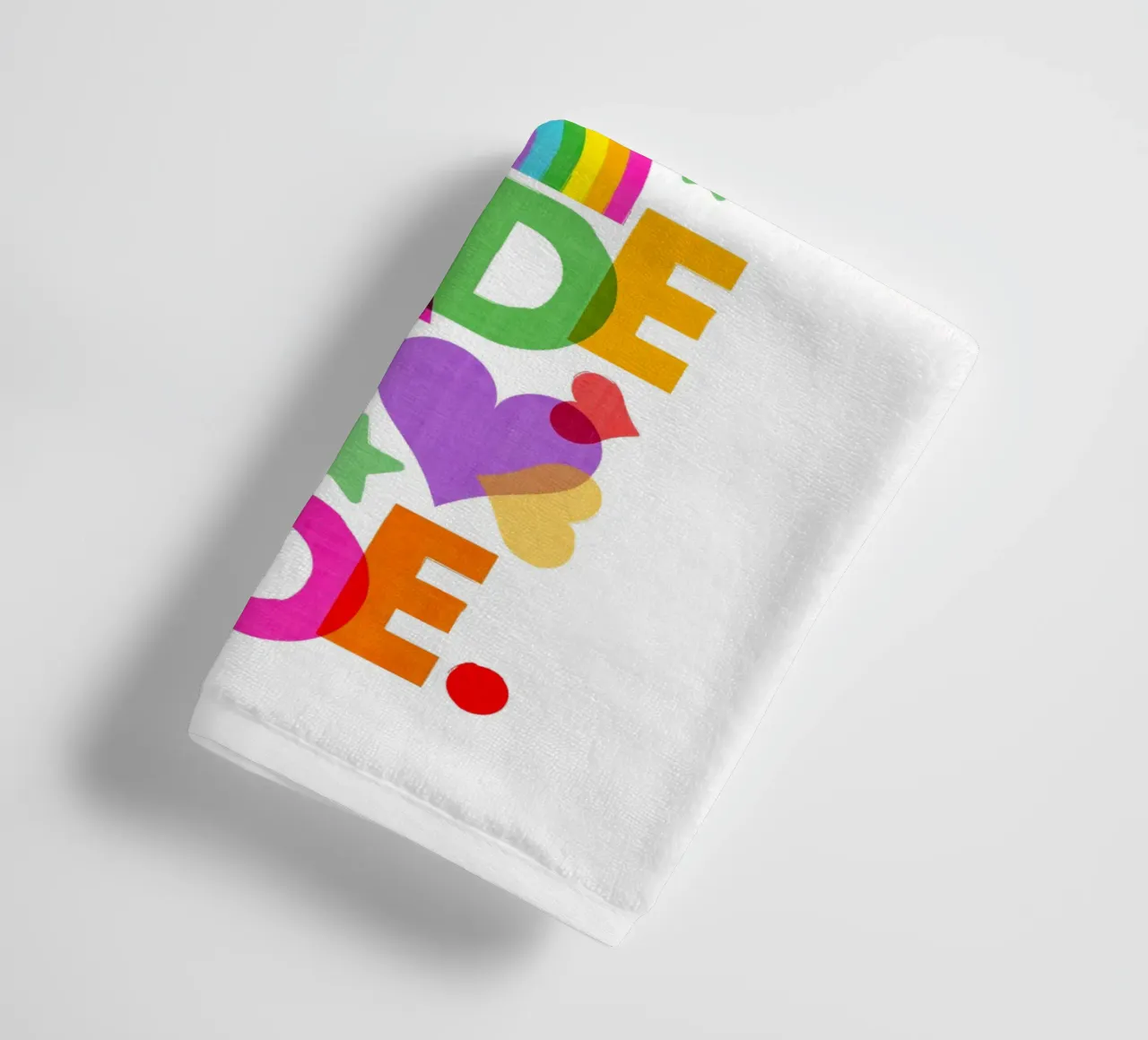 Made with Pride • Bold Typographic Art in Rainbow Colours towel by Dominique Vari Words