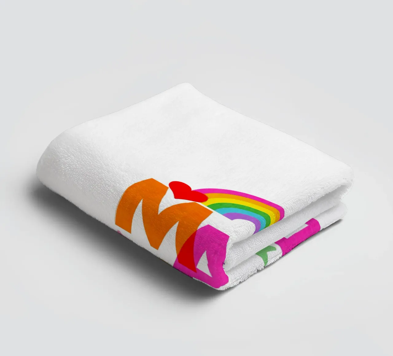 Made with Pride • Bold Typographic Art in Rainbow Colours towel by Dominique Vari Words