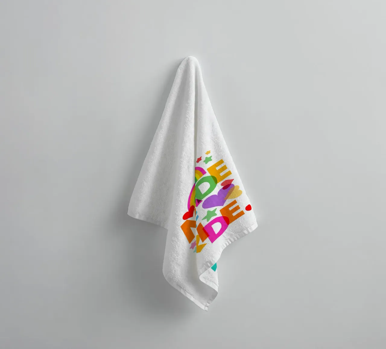 Made with Pride • Bold Typographic Art in Rainbow Colours towel by Dominique Vari Words