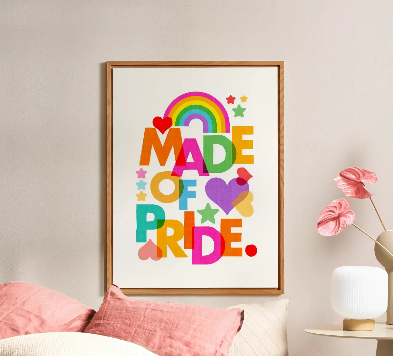 Made with Pride - Arte tipografica in grassetto con i colori dell'arcobaleno alluminio dibond da Dominique Vari Words