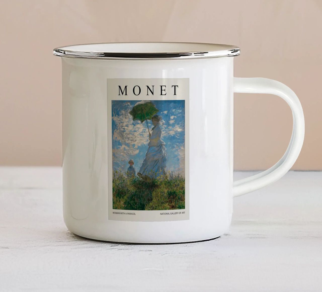 Donna con ombrellone tazza in smalto da Turner Kyle