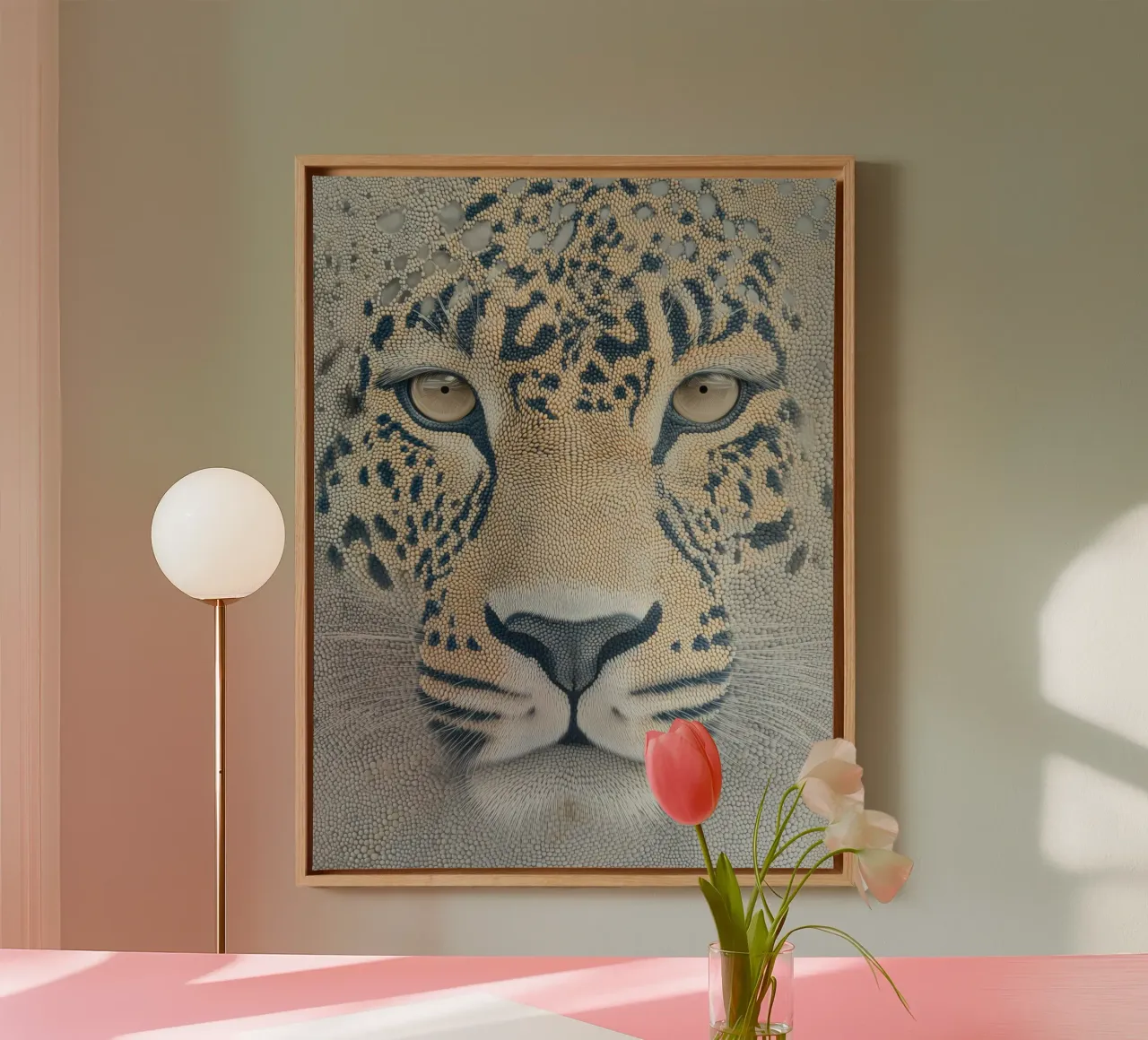 Leopardo delle nevi in preda alla frenesia dei pixel | Puntinismo digitale tela da Autofocus