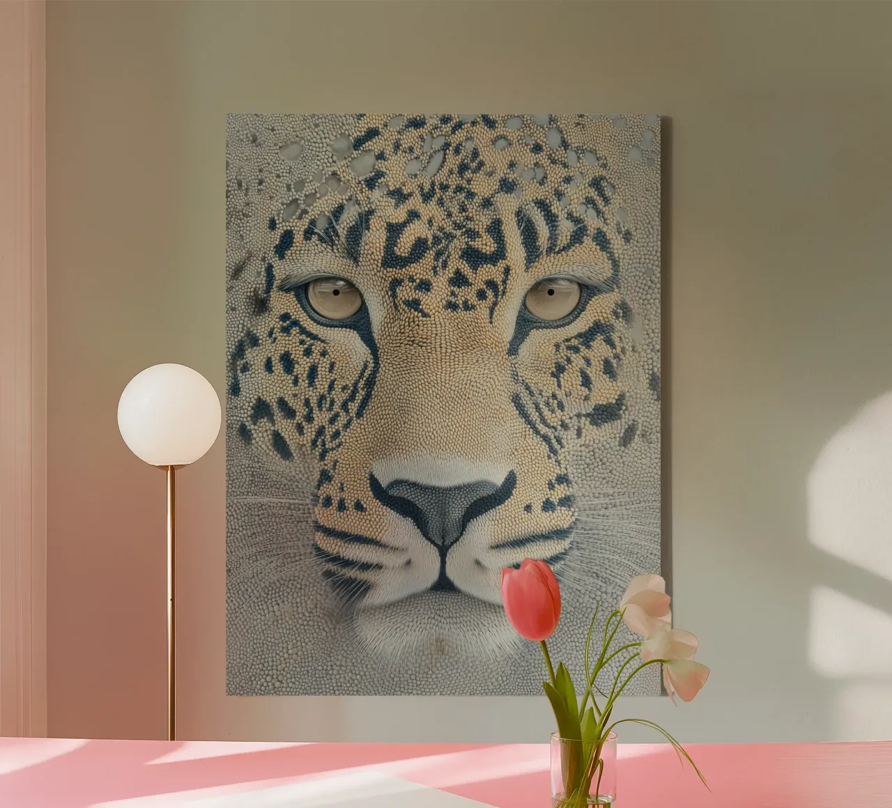 Leopardo delle nevi in preda alla frenesia dei pixel | Puntinismo digitale tela da Autofocus