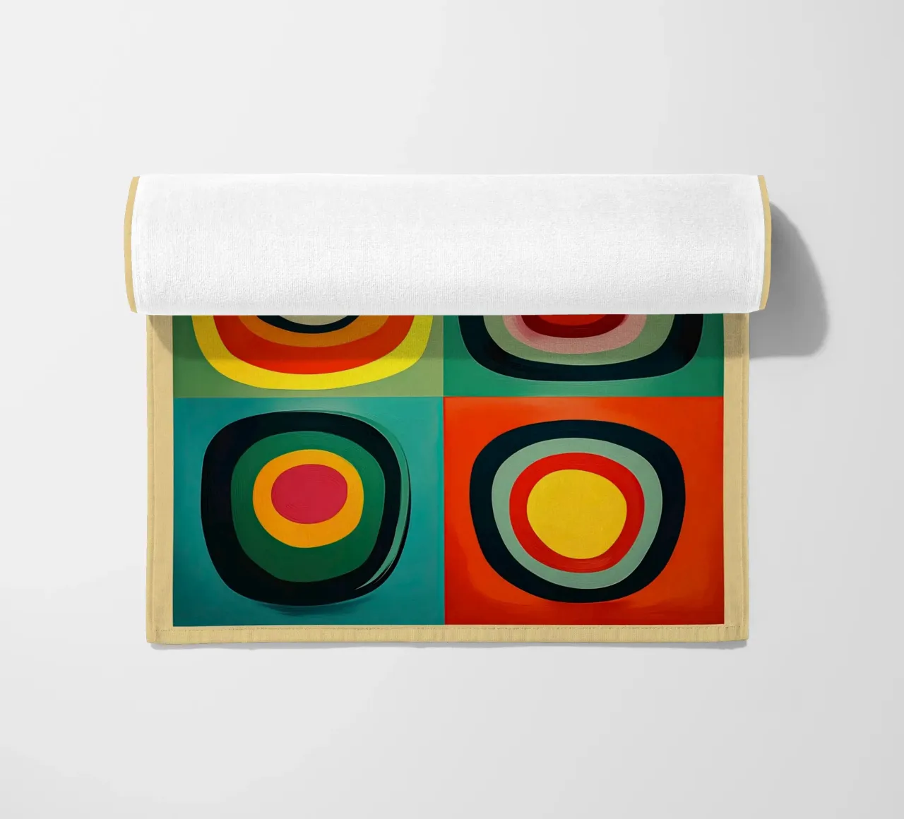 Gekleurde cirkels | retro-futurisme kleurensymfonie strandhanddoek van Autofocus