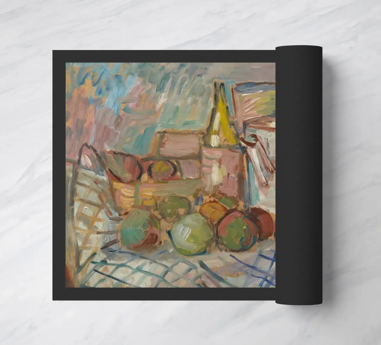 Pittura impressionista di natura morta - Frutta e bottiglie Art. zerbino da ClubArt