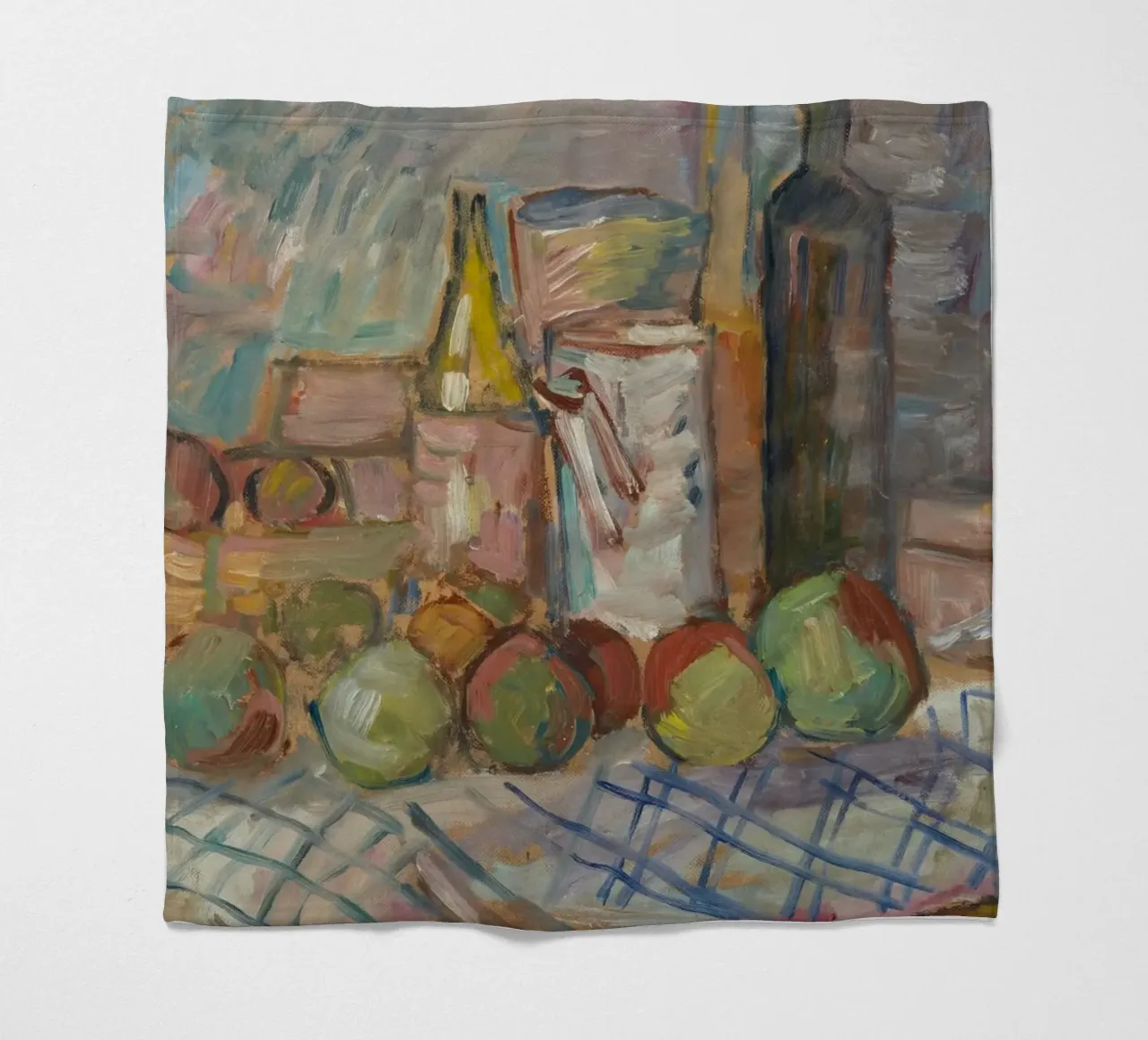 Pittura impressionista di natura morta - Frutta e bottiglie Art. coperta in pile da ClubArt