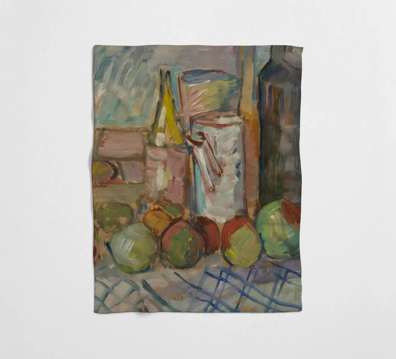 Pittura impressionista di natura morta - Frutta e bottiglie Art. coperta in pile da ClubArt