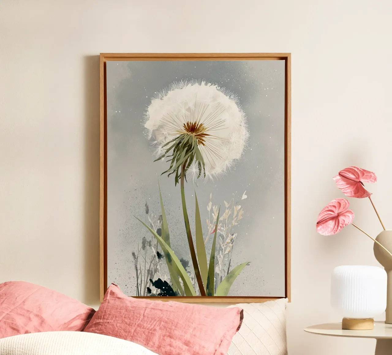 Dandelion Drift canvas with Floater frame by Sophia Calder Studio