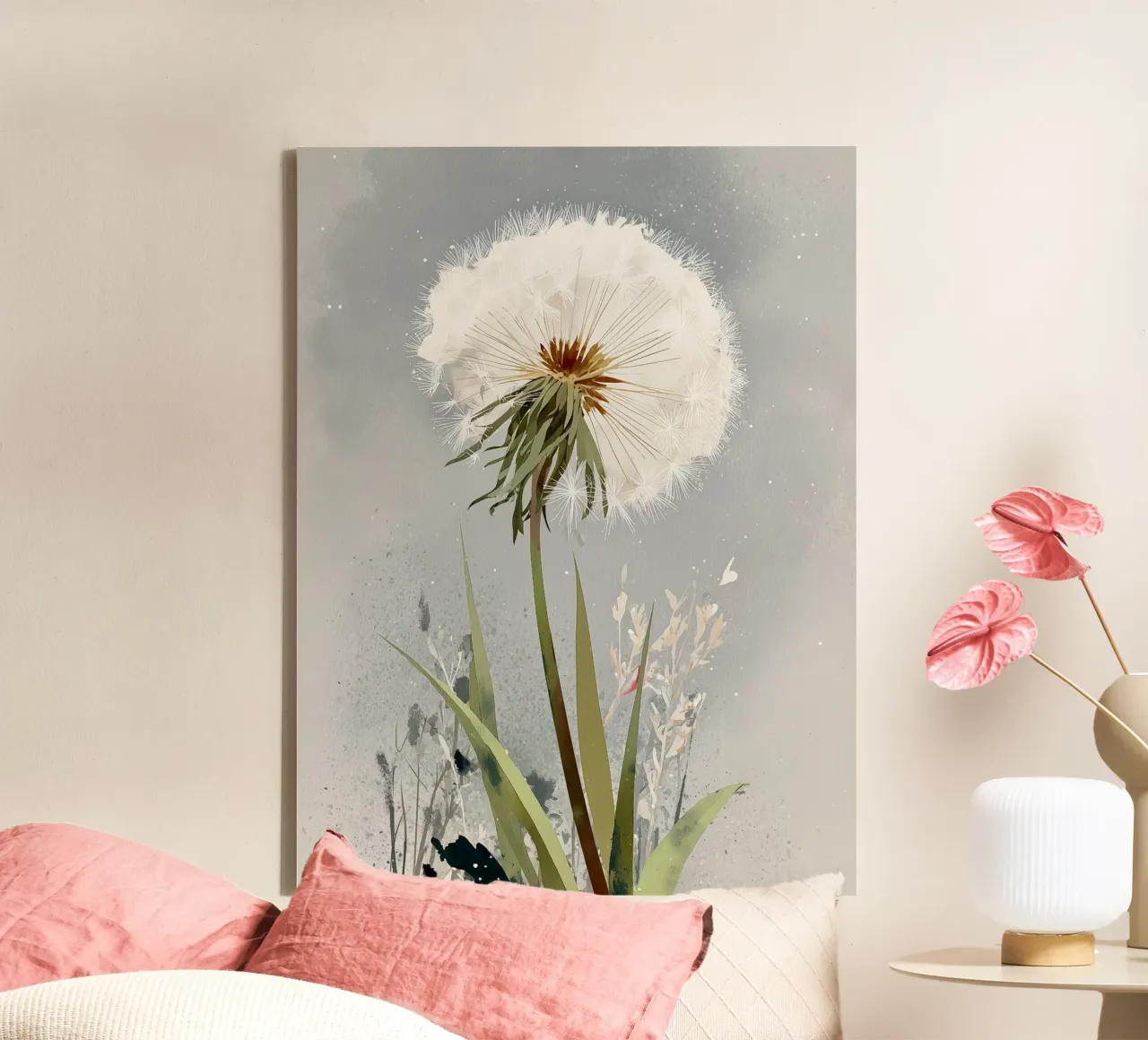 Dandelion Drift canvas with Floater frame by Sophia Calder Studio