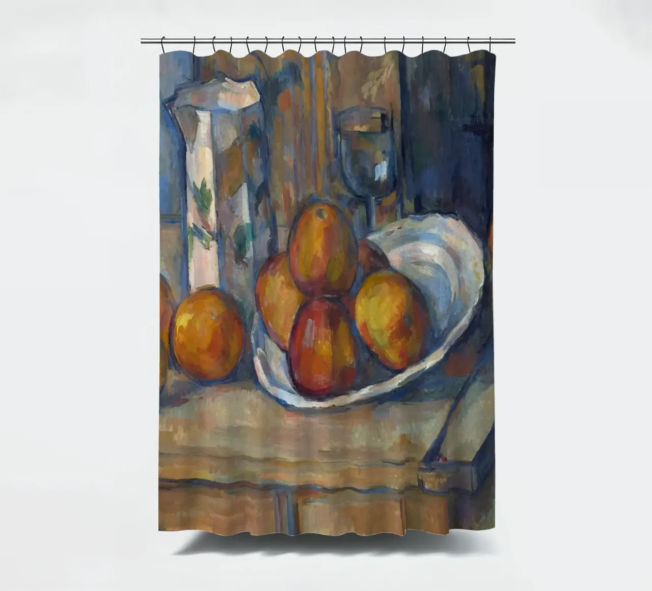 Cézanne Postimpressionistisches Stillleben - Obst und Krug Duschvorhang von ClubArt