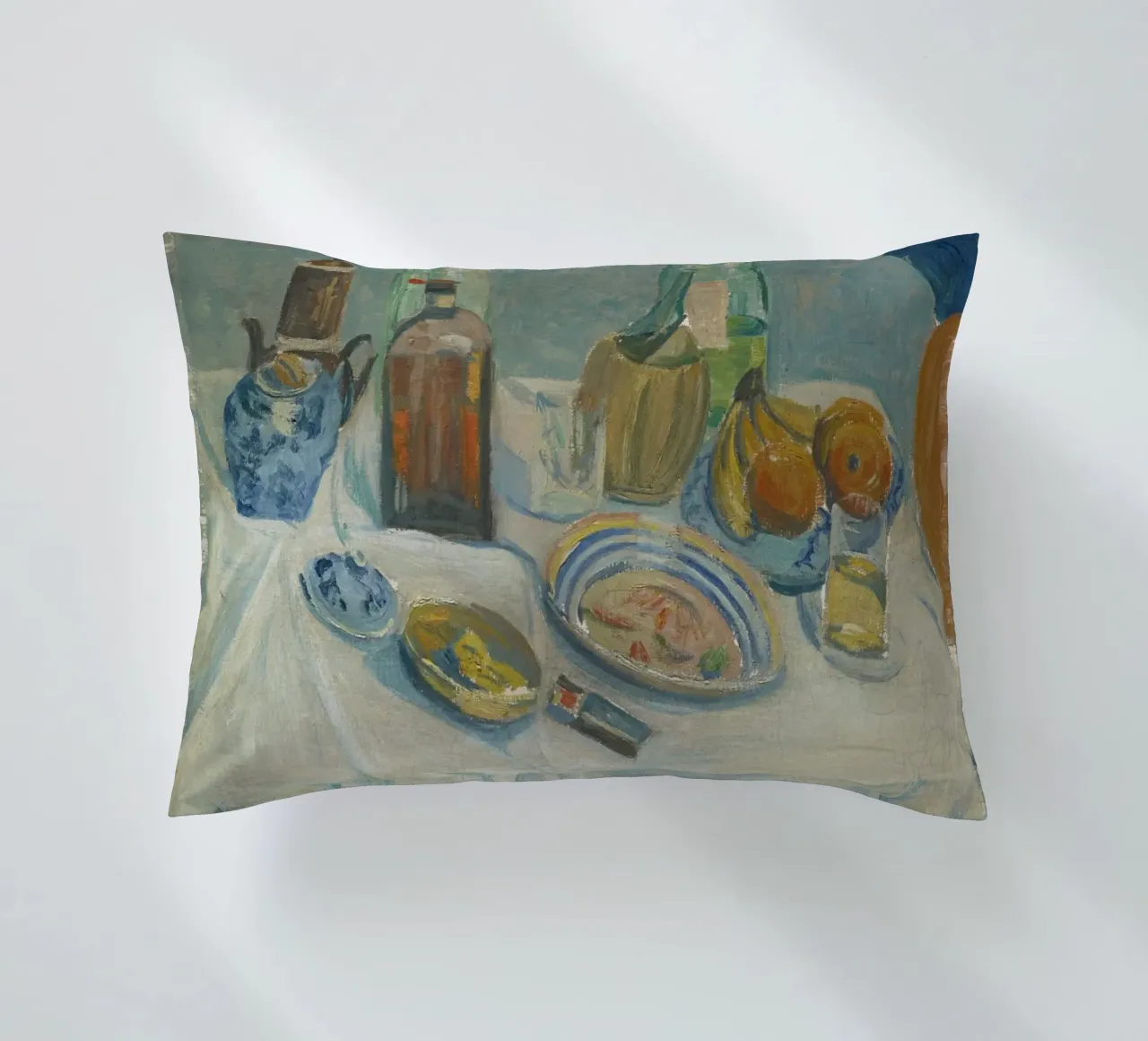 Still Life Bottles & Fruit - Modernist Textured Painting decorative cushion by ClubArt