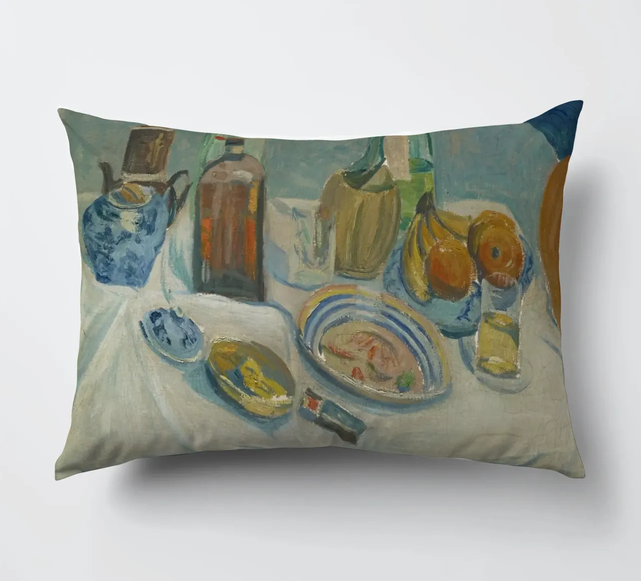 Still Life Bottles & Fruit - Modernist Textured Painting decorative cushion by ClubArt