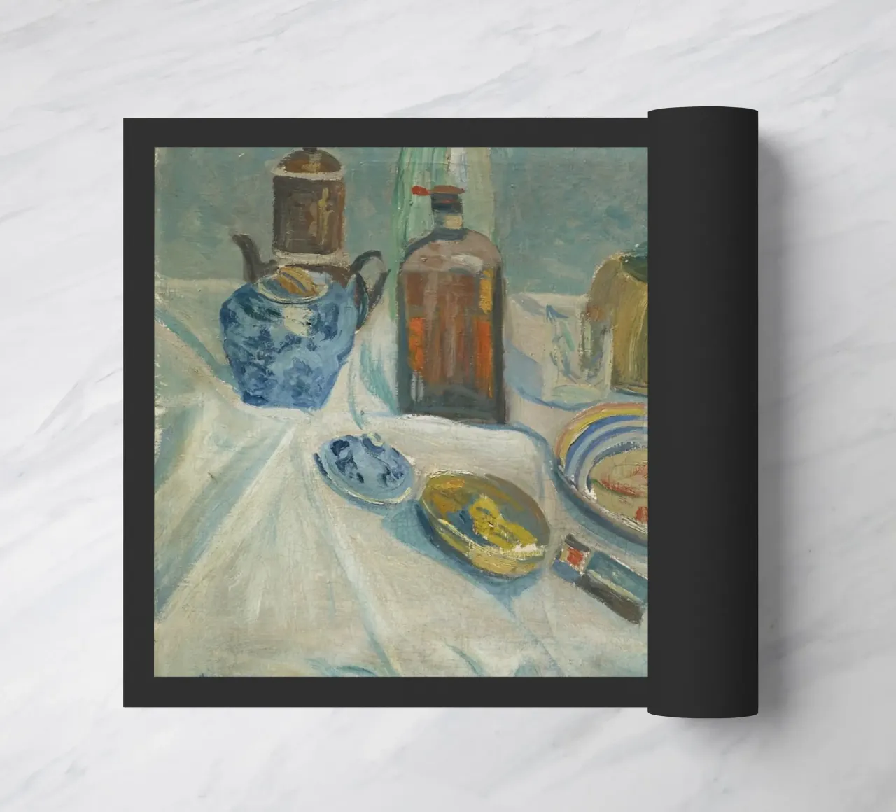 Stilleven flessen en fruit - Modernistisch schilderij met structuur deurmat van ClubArt