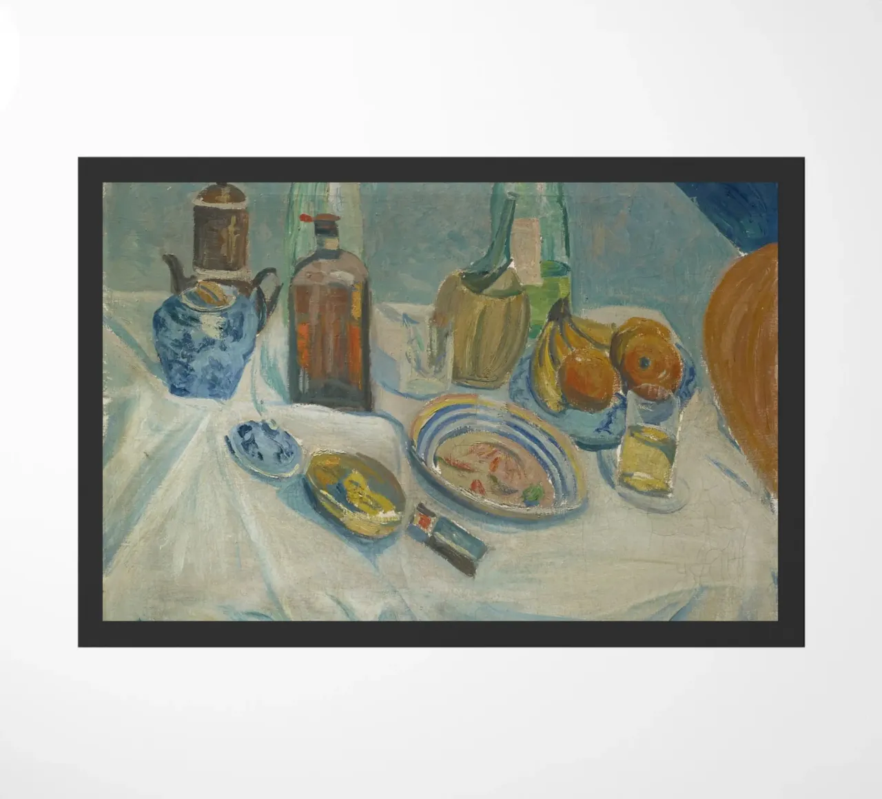 Stilleven flessen en fruit - Modernistisch schilderij met structuur deurmat van ClubArt