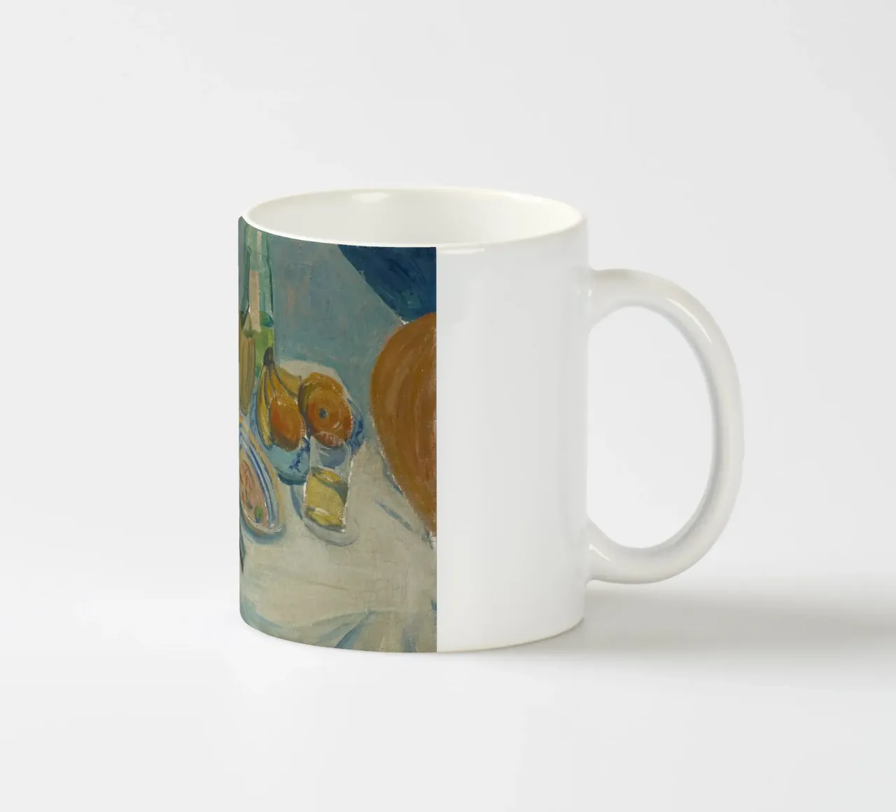 Stilleven flessen en fruit - Modernistisch schilderij met structuur keramische mok van ClubArt