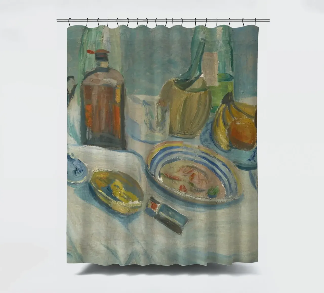 Stillleben Flaschen & Früchte - Modernistische Strukturmalerei Duschvorhang von ClubArt