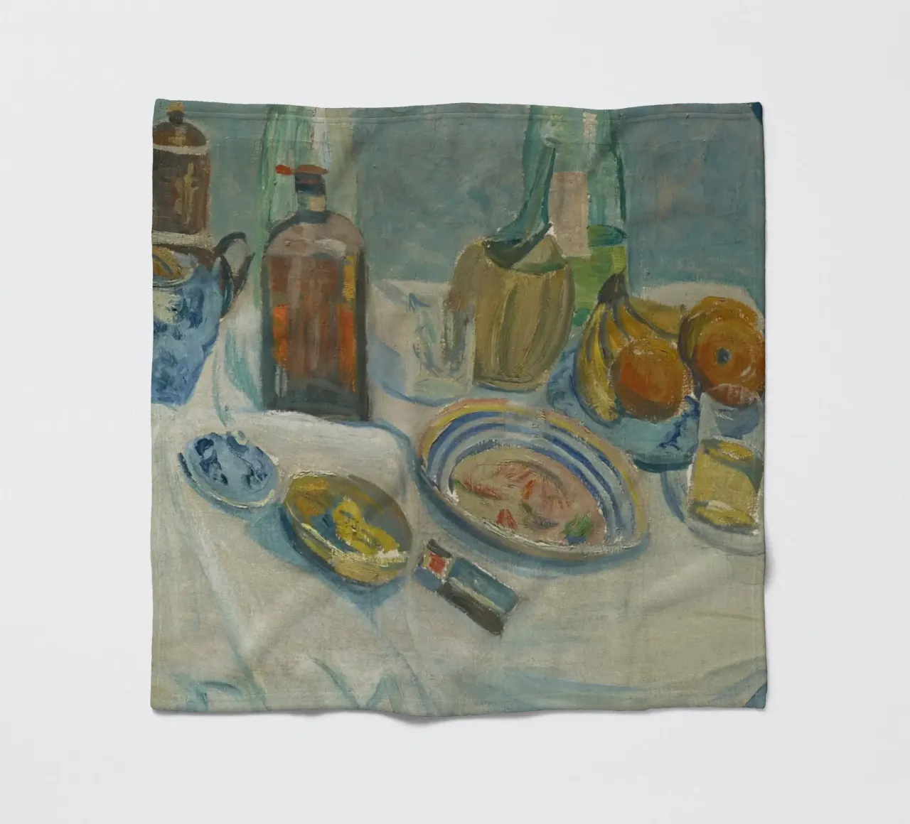 Still Life Bottles & Fruit - Modernist Textured Painting fleece blanket by ClubArt