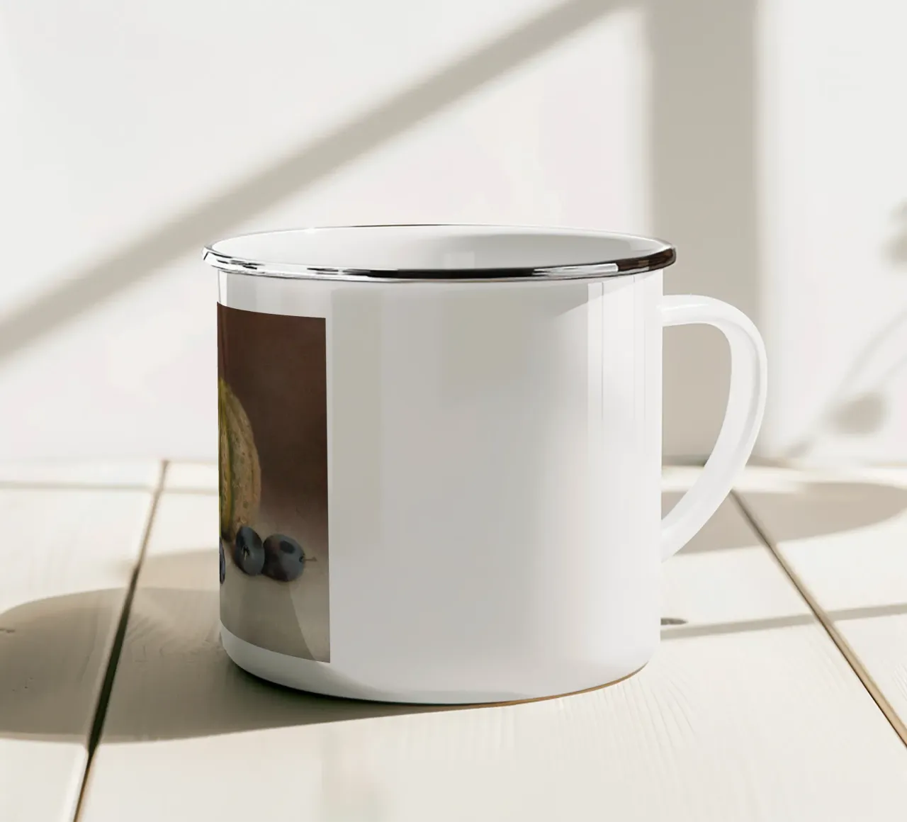 Still Life Melons & Plums - Realistic Fruit Painting enamel mug by ClubArt