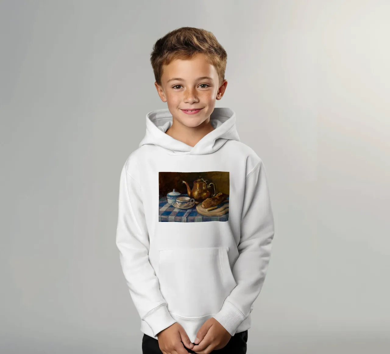 Stillleben Frühstücksset Gemälde - Texturierte Rustikale Kunst Kinder Hoodie von ClubArt