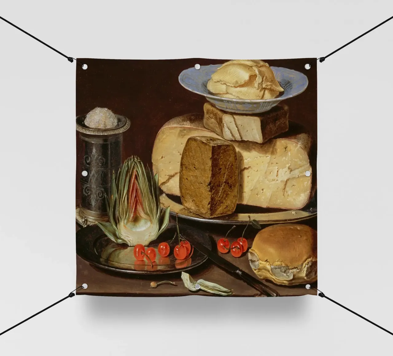 Natura morta di formaggio e carciofi - Old Master Food Art telo in pvc da ClubArt