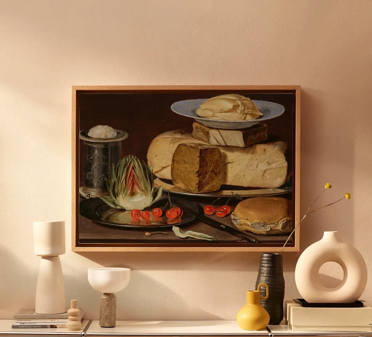 Stilleven Kaas & Artisjok - Oude Meester Voedingskunst canvas met Baklijst van ClubArt