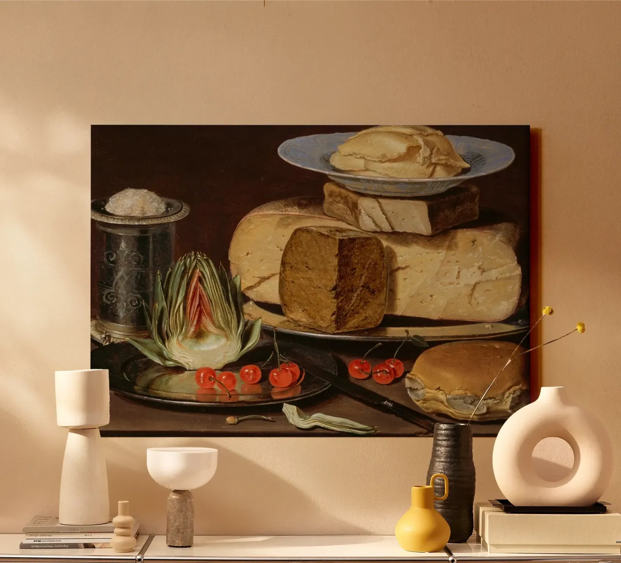 Stilleven Kaas & Artisjok - Oude Meester Voedingskunst canvas met Baklijst van ClubArt
