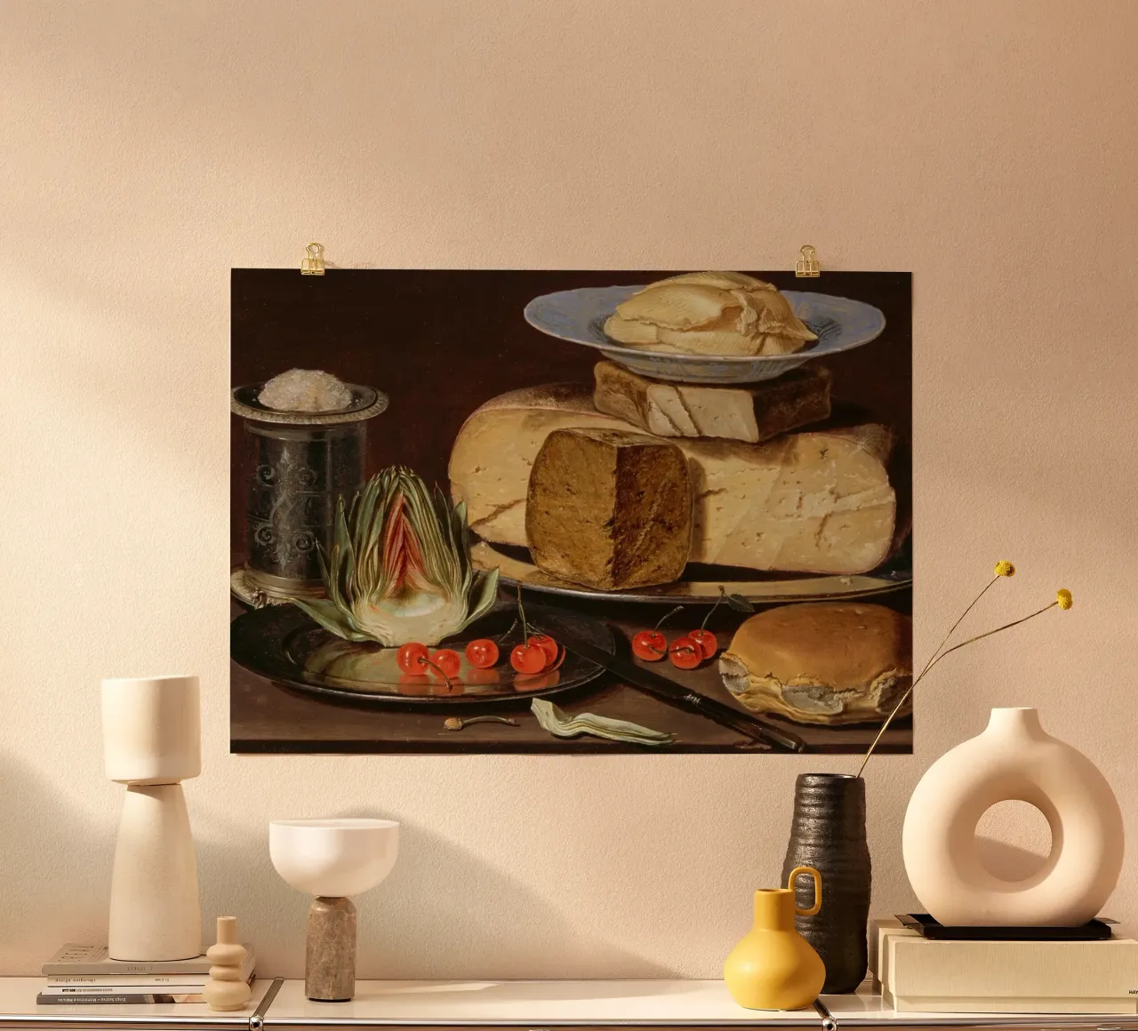 Natura morta di formaggio e carciofi - Old Master Food Art poster da ClubArt