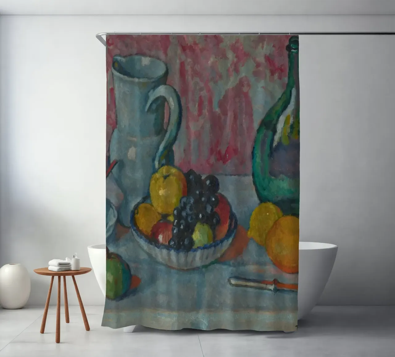 Stillleben Früchte & Krug - Expressionistische Texturierte Kunst Duschvorhang von ClubArt
