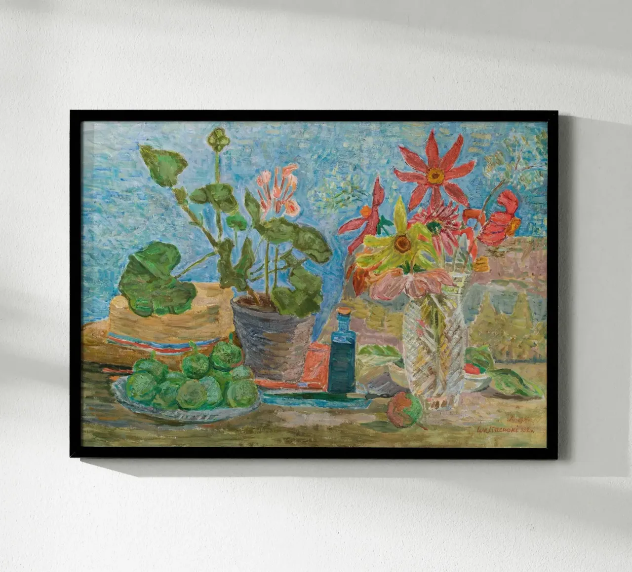 Nature morte Fleurs, figues et chapeau - Un art impressionniste vibrant poster de ClubArt