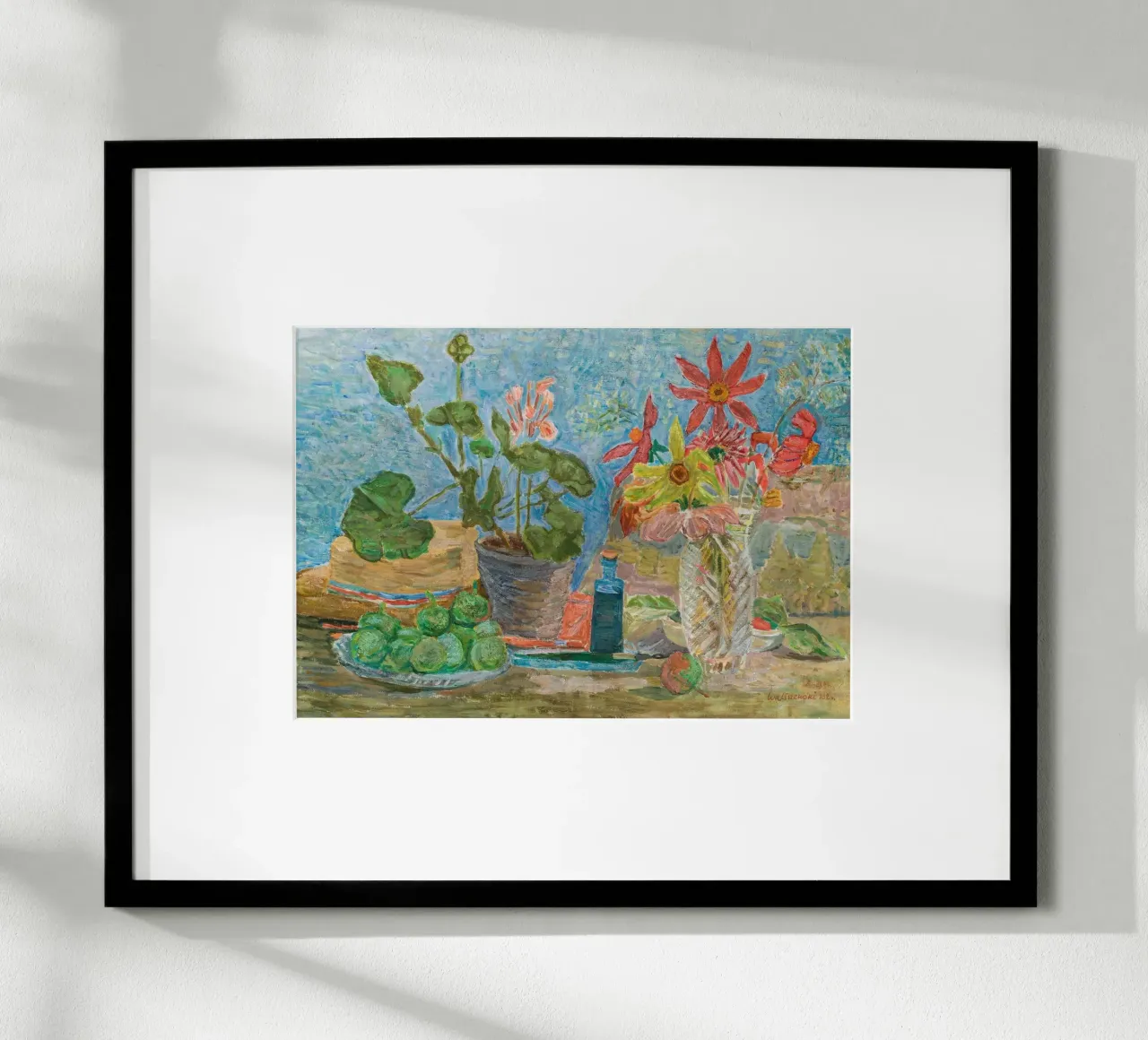 Nature morte Fleurs, figues et chapeau - Un art impressionniste vibrant poster de ClubArt