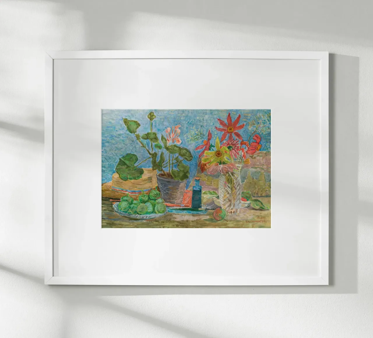 Nature morte Fleurs, figues et chapeau - Un art impressionniste vibrant poster de ClubArt