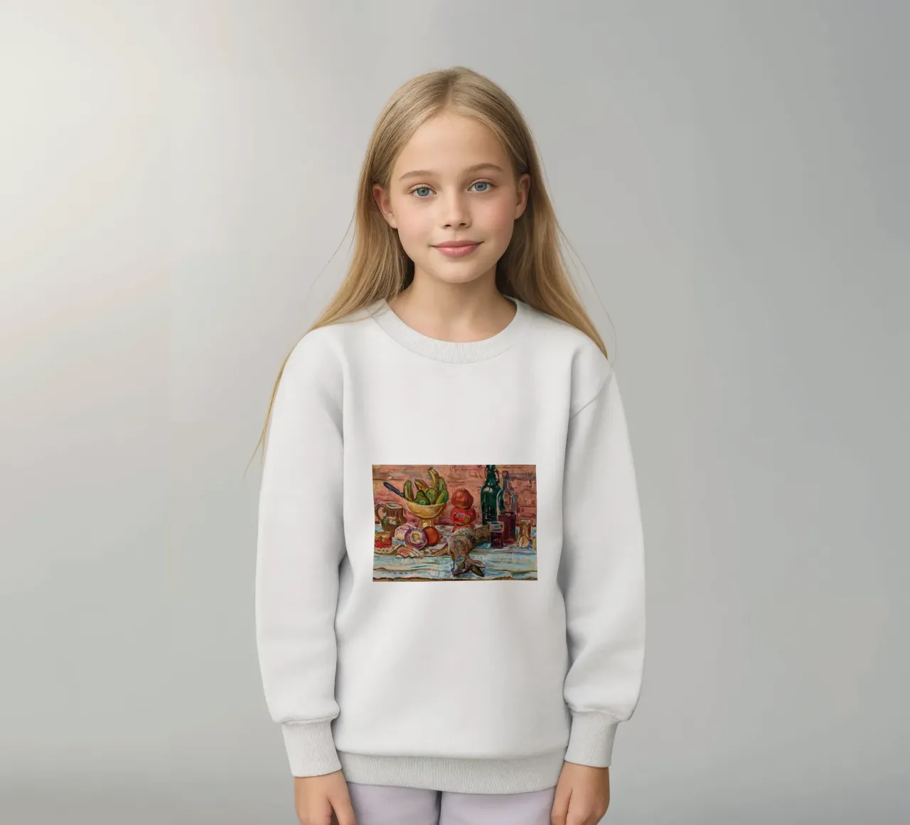Natura morta di uccelli, frutta e bottiglie - Pittura espressionista felpa bambino da ClubArt