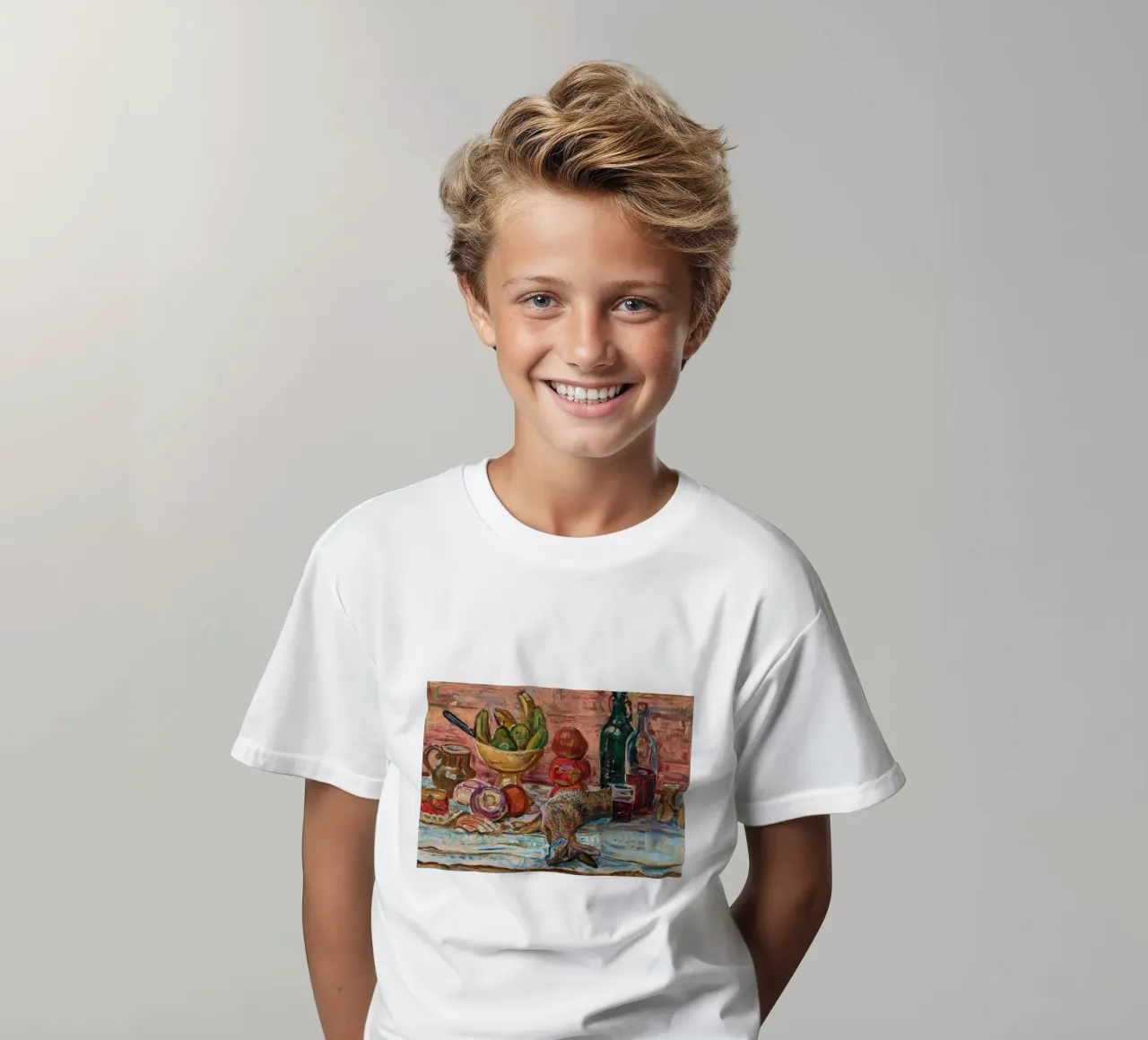 Still Life Fowl, Fruit & Bottles - Expressionist Painting kids t-shirt by ClubArt