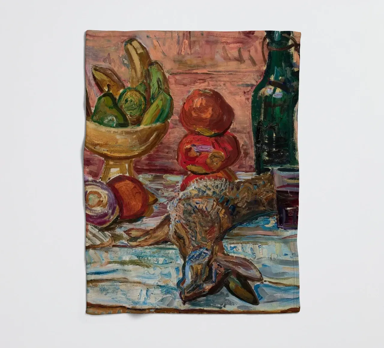 Natura morta di uccelli, frutta e bottiglie - Pittura espressionista coperta in pile da ClubArt