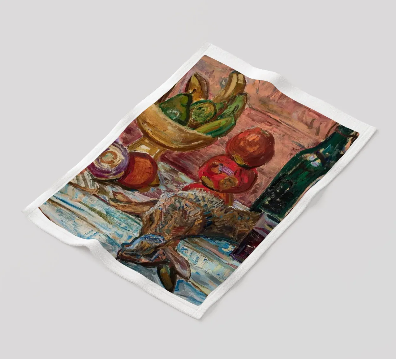 Natura morta di uccelli, frutta e bottiglie - Pittura espressionista coperta in pile da ClubArt