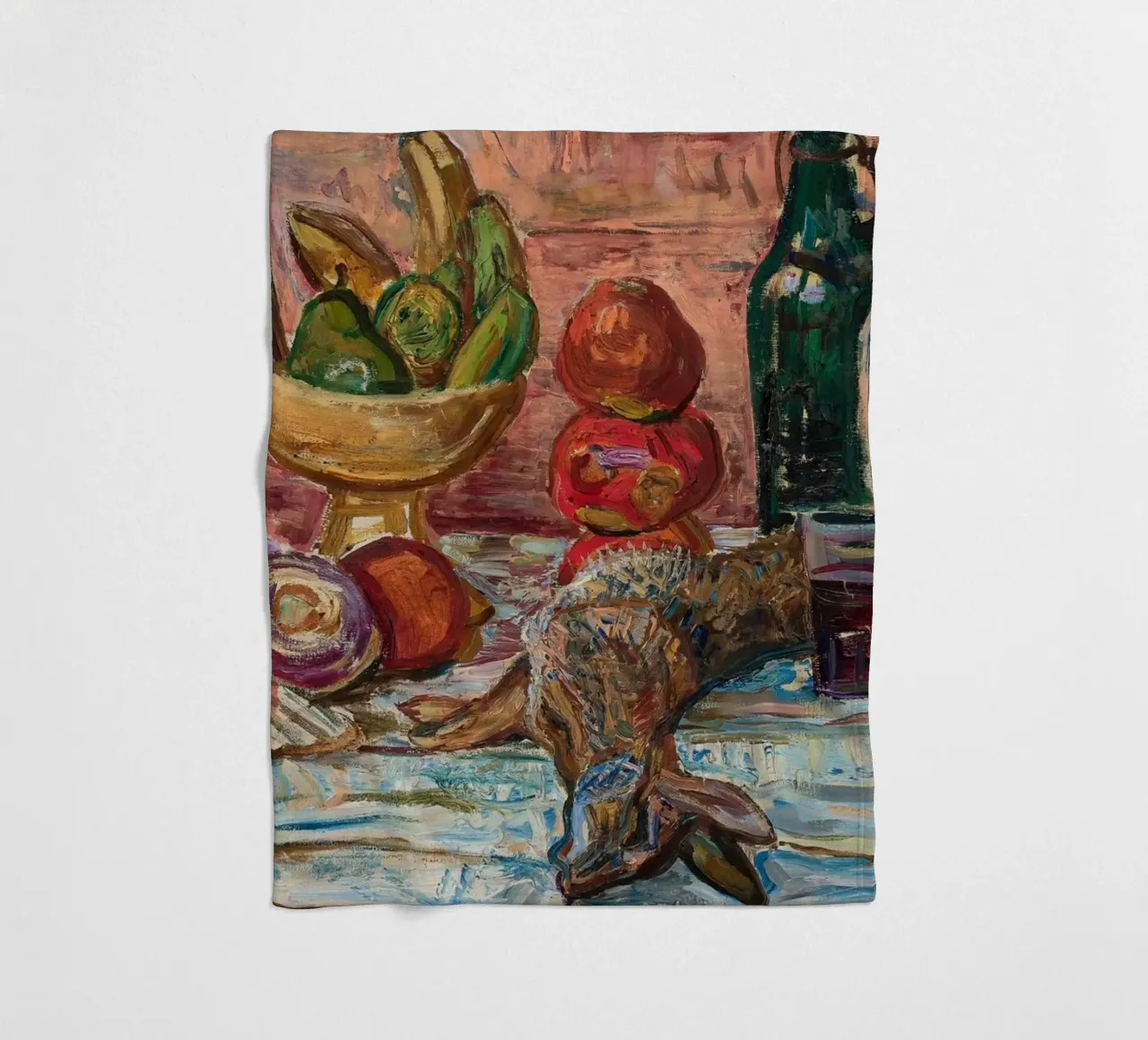 Natura morta di uccelli, frutta e bottiglie - Pittura espressionista coperta in pile da ClubArt