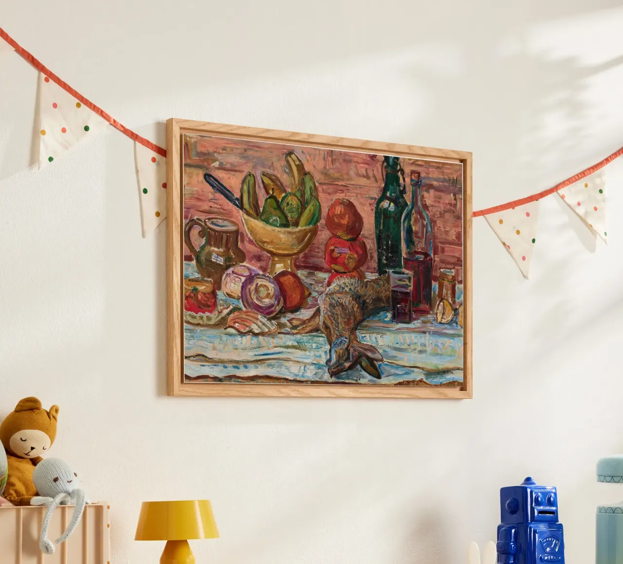 Natura morta di uccelli, frutta e bottiglie - Pittura espressionista plexiglass da ClubArt