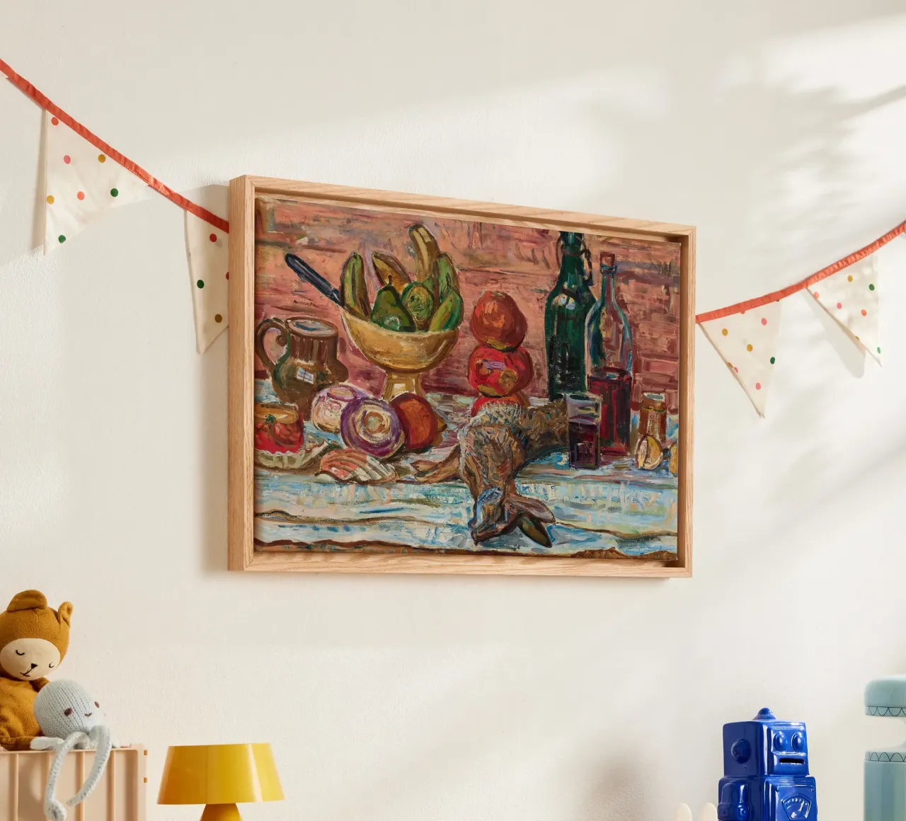 Still Life Fowl, Fruit & Bottles - Expressionist Painting canvas by ClubArt